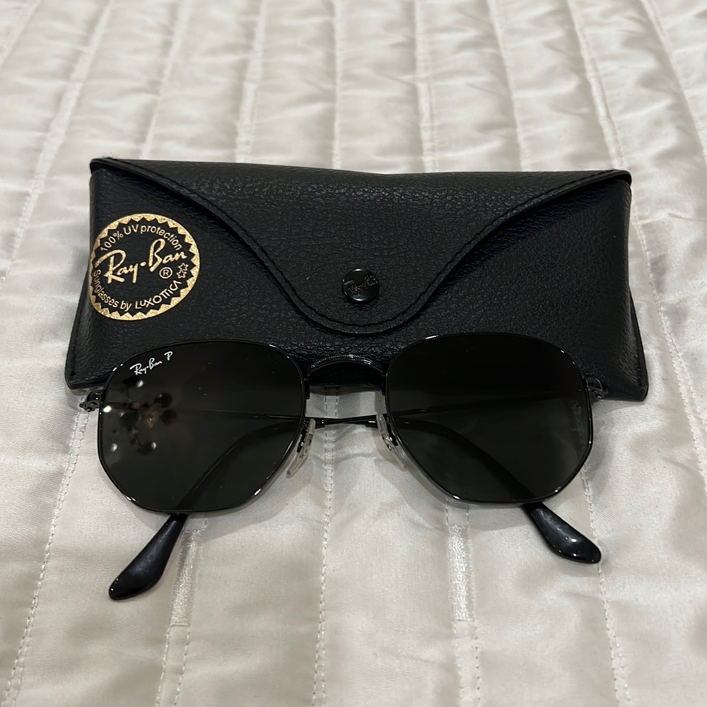 RayBan Black Hexagonal Polarized Sunglasses